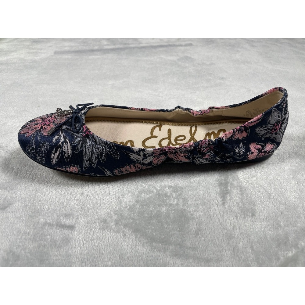 Sam Edelman Felicia Ballet Flats Women's 8.5 Navy Pink Floral Jacquard Bow Shoes - Picture 8 of 15